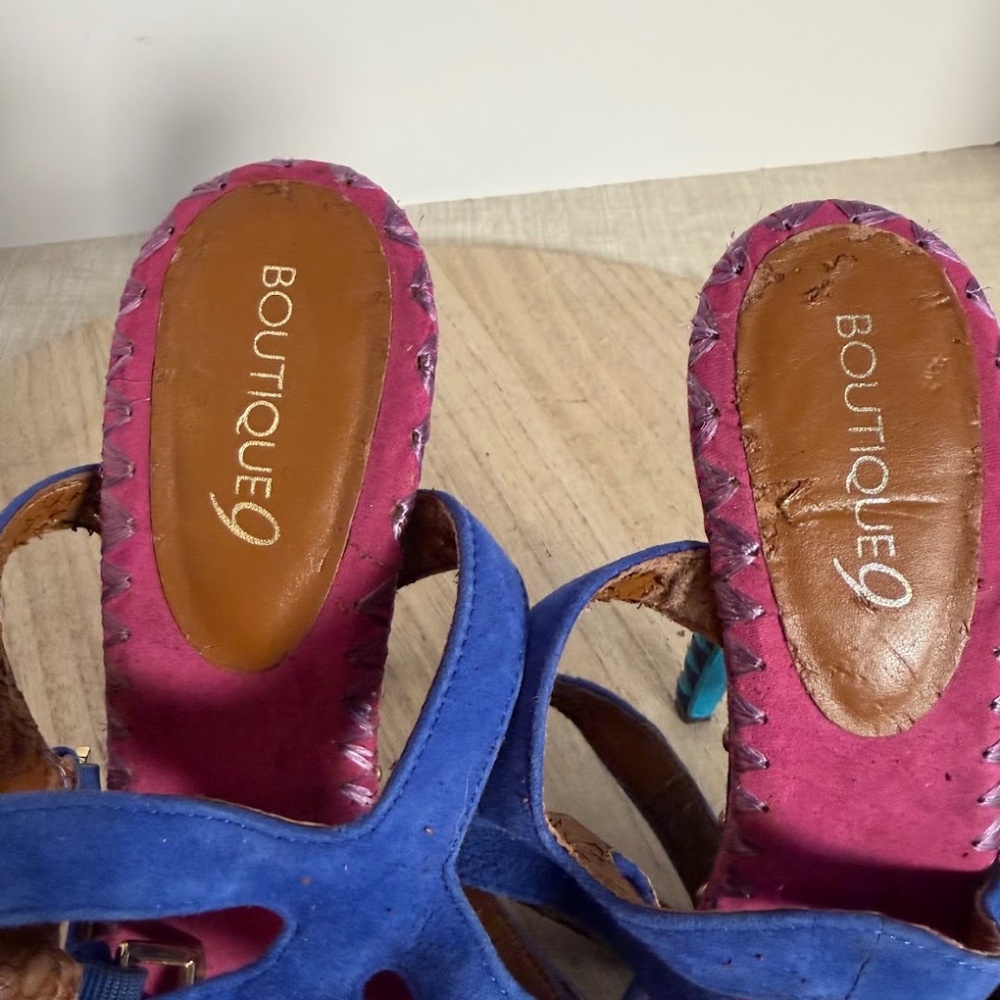 Boutique 9 Blue Suede Platform Heels Studded Ankle Strap Women’s 5.5 - Picture 5 of 9